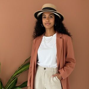 Anthropologie Two-Tone Straw Hat with Black Band
